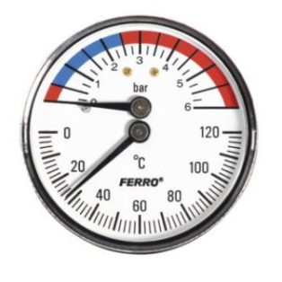 Thermo-manométer hátsó csatl. 1/2"x80mm 0-4bar olasz