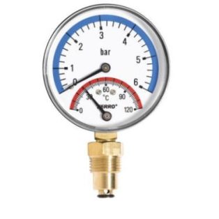 Thermo-manométer alsó csatl. 1/2"x80mm 0-4bar olasz